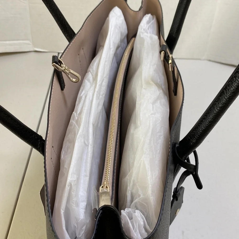 BNWT Kate Spade Eva Refined Black Leather Triple Compartment Tote